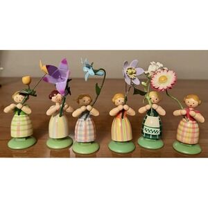 Vintage Erzgebirge Style Flower Children Blumenkinder Wooden Figurines Set Of 6